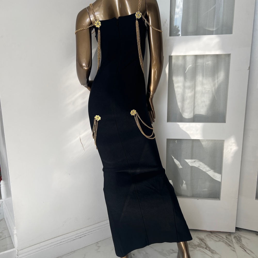 Brand New! Elegant Black Dress with Gold Accents - Picture 7 of 10